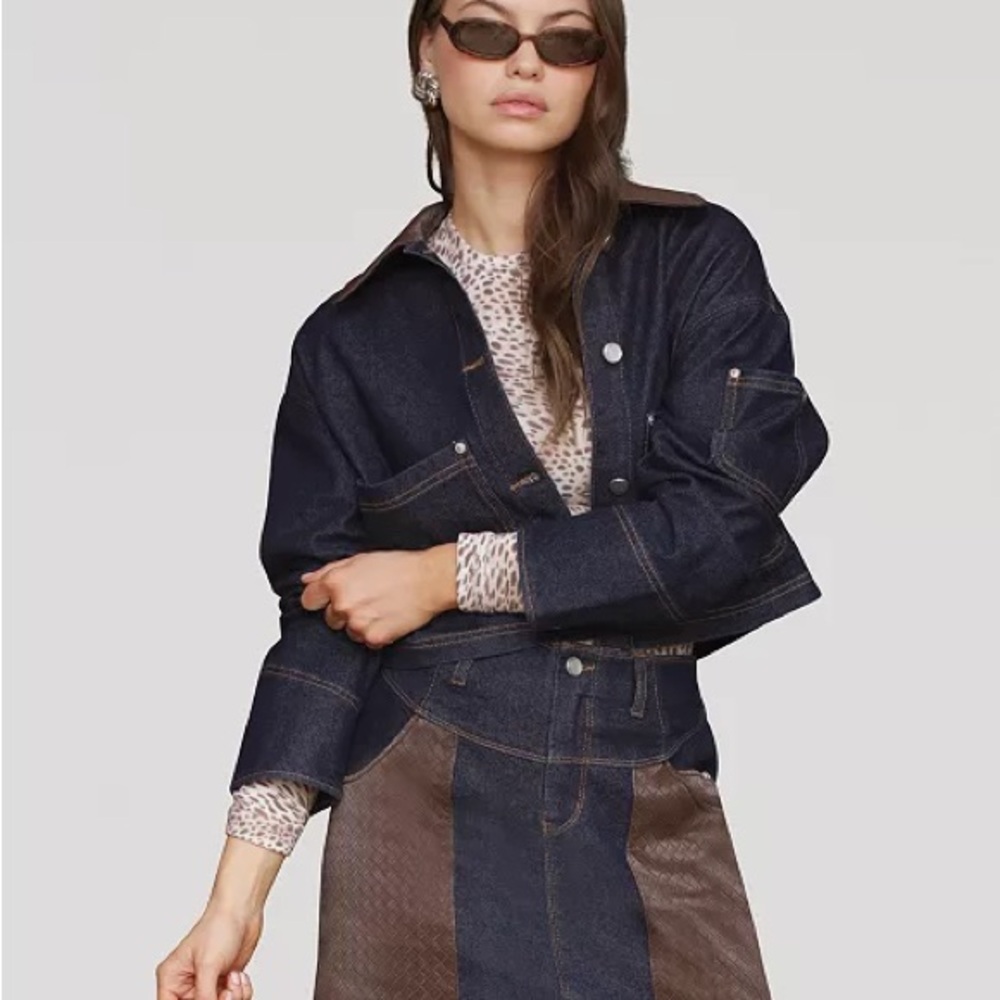Avec Les Filles Faux-Collar Crop Trucker Jacket - Picture 7 of 8